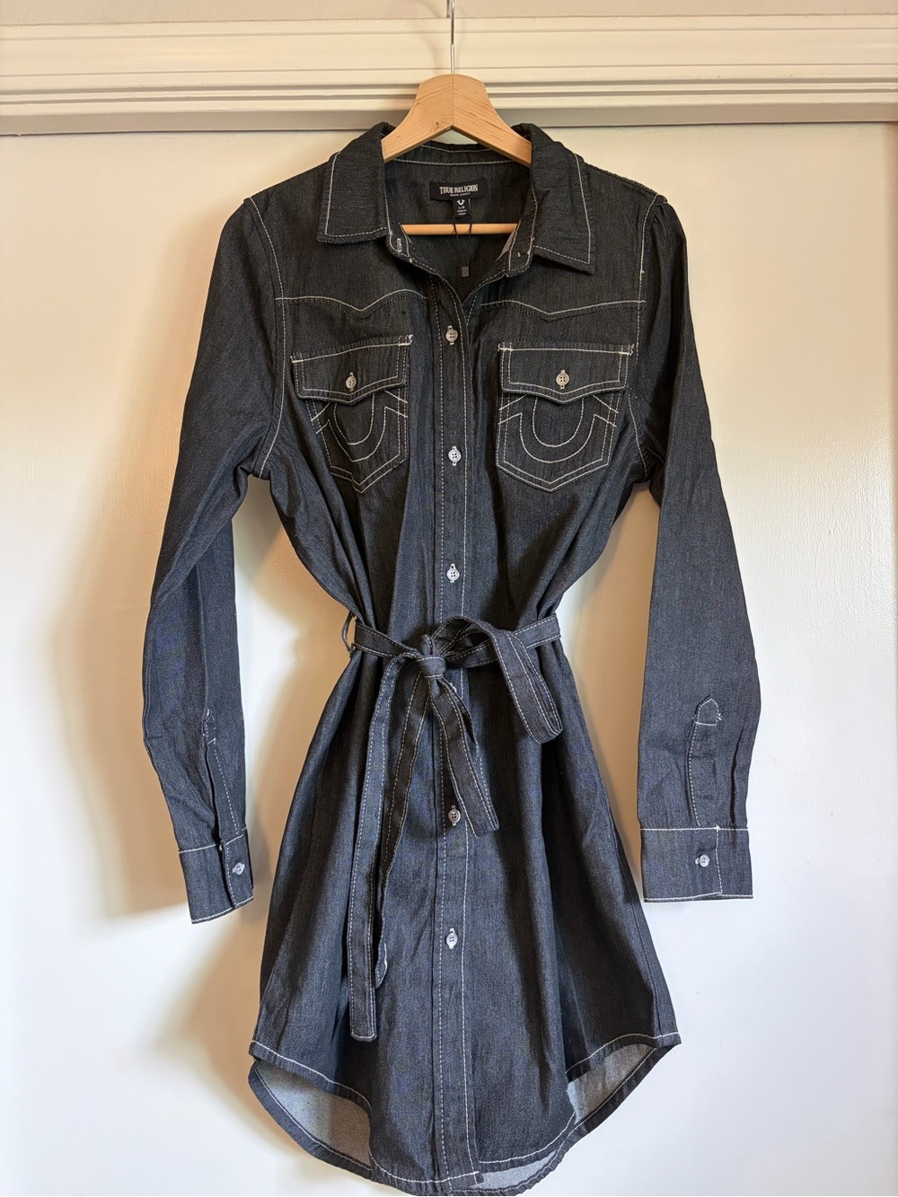 NWT True Religion Black Rinse Western Shirt Dress - Size L